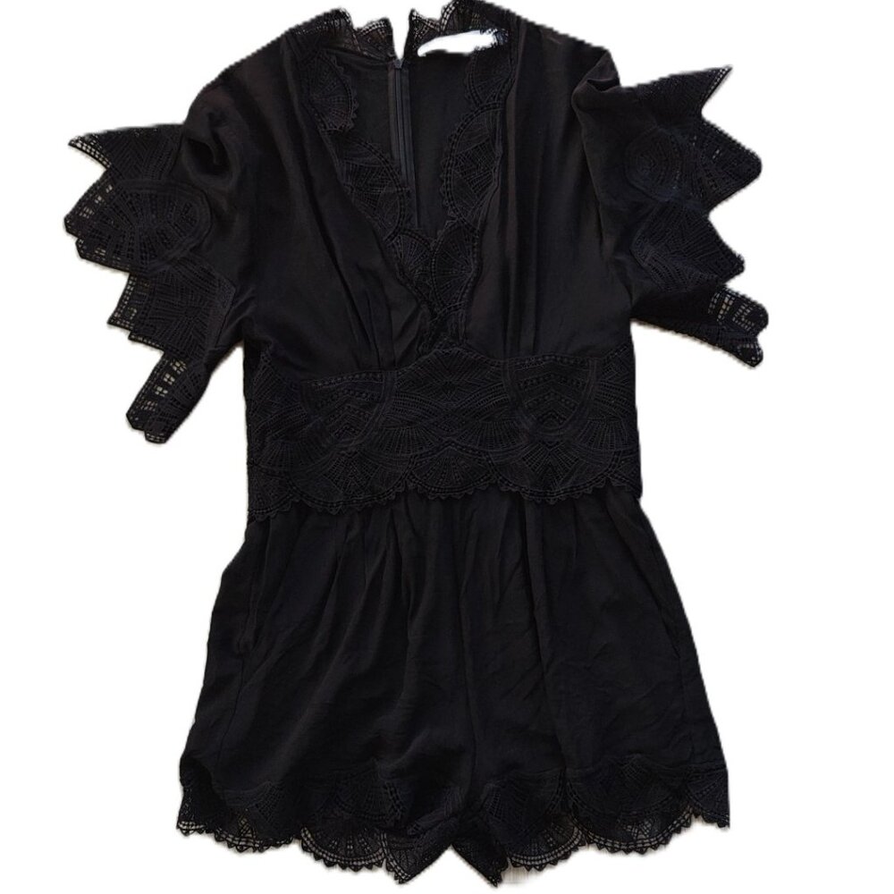 IRO Paris Black Lace Trim Romper – Size 36 (US 4) – French Designer